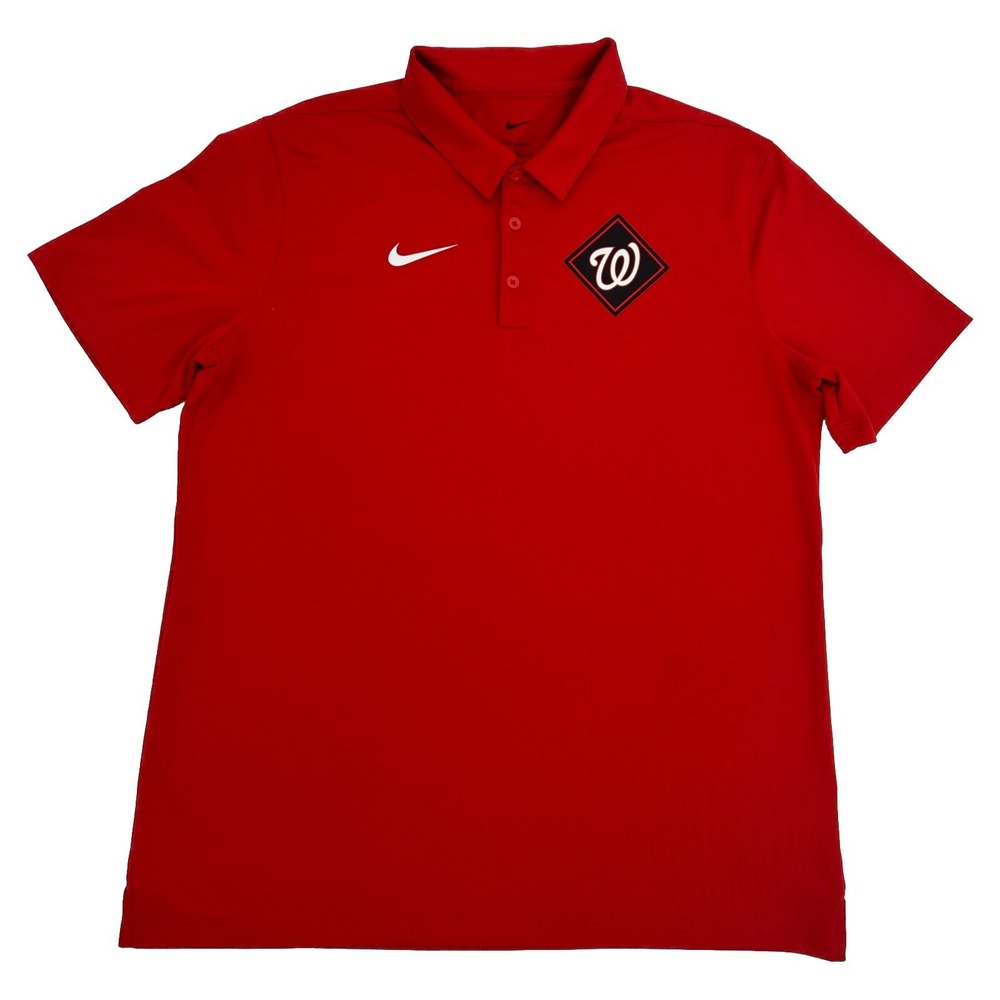 Washington Nationals Nike Shirt Men's L Red‎ Short Sleeve Polo Dri Fit MLB